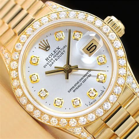 gold womens rolex used|gold Rolex women's diamond bezel.